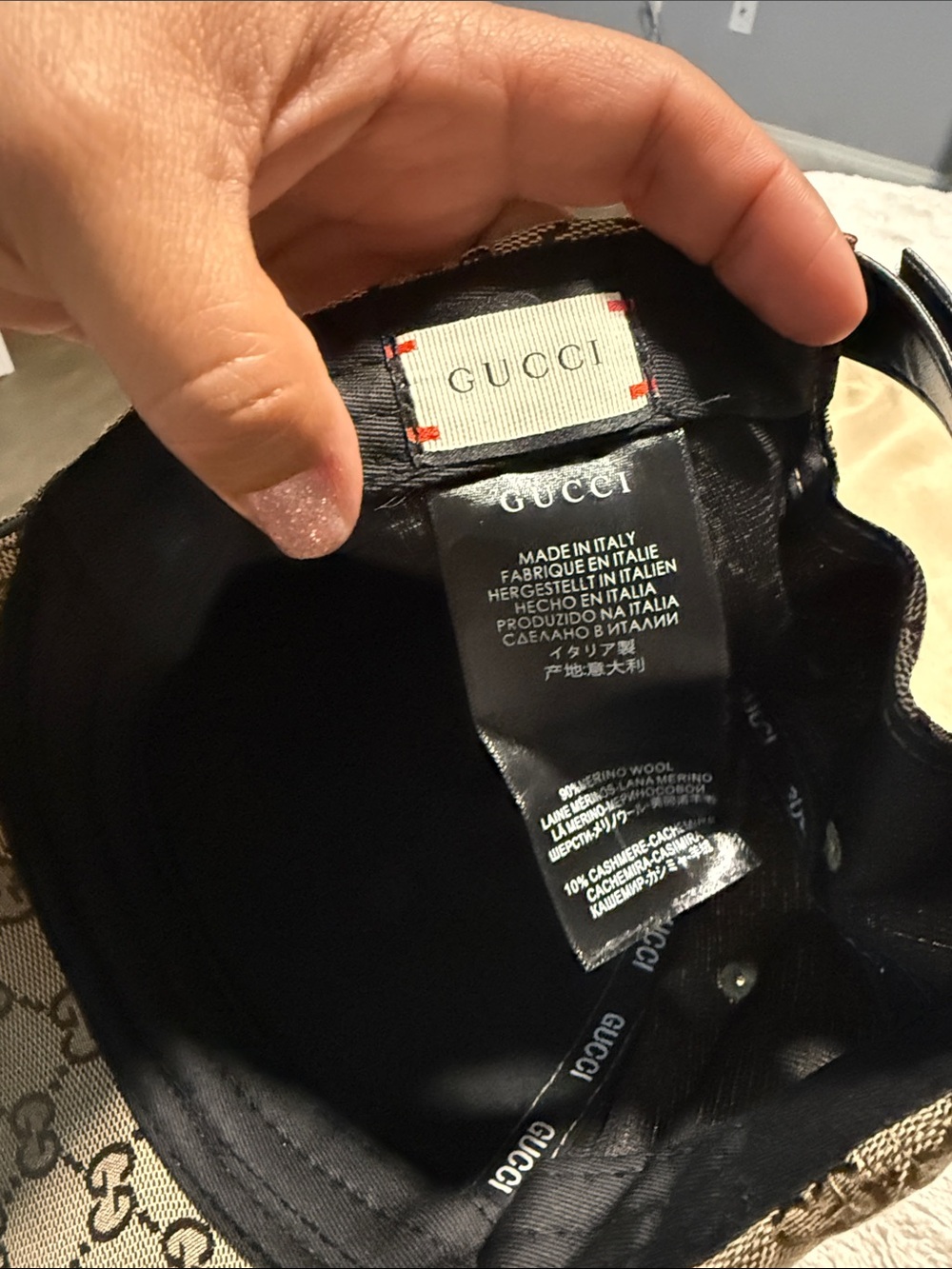 Gucci Beige GG Canvas Cap with Green and Red Web and Gold Double G - Picture 6 of 7